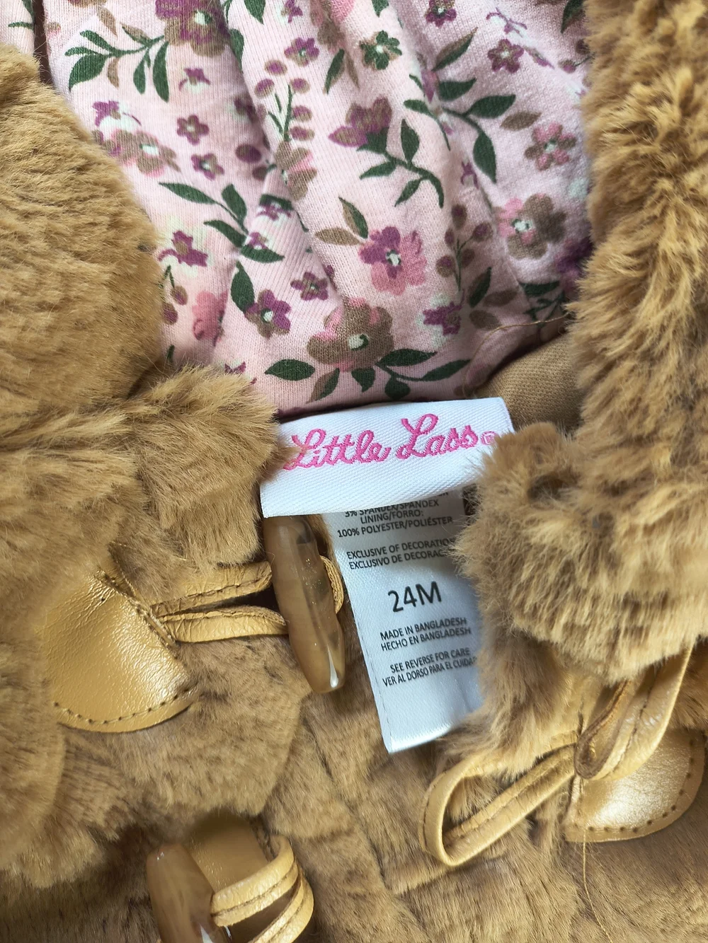 Matching set plush hooded poncho with long sleeve top and pink floral leggings - Picture 2 of 12